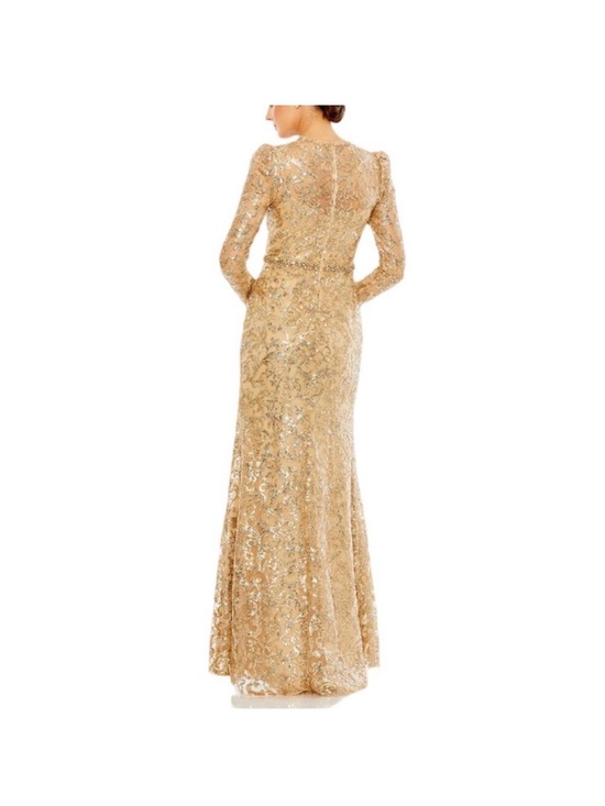 Mac Duggal Gold Long Sleeve Sequin Gown 24w
